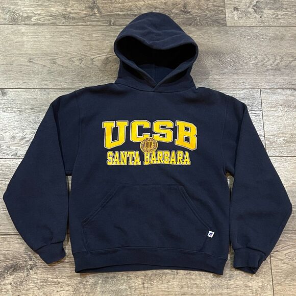 Vintage 90s Russell Athletic UCSB Santa Barbara Navy Blue Gold Hoodie - Small - Picture 1 of 7
